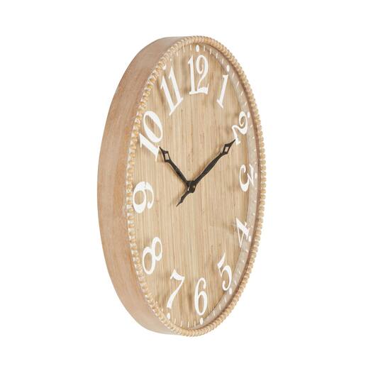 24" x 24" Light Brown Distressed Decorative Wall Clock with Beaded Frame